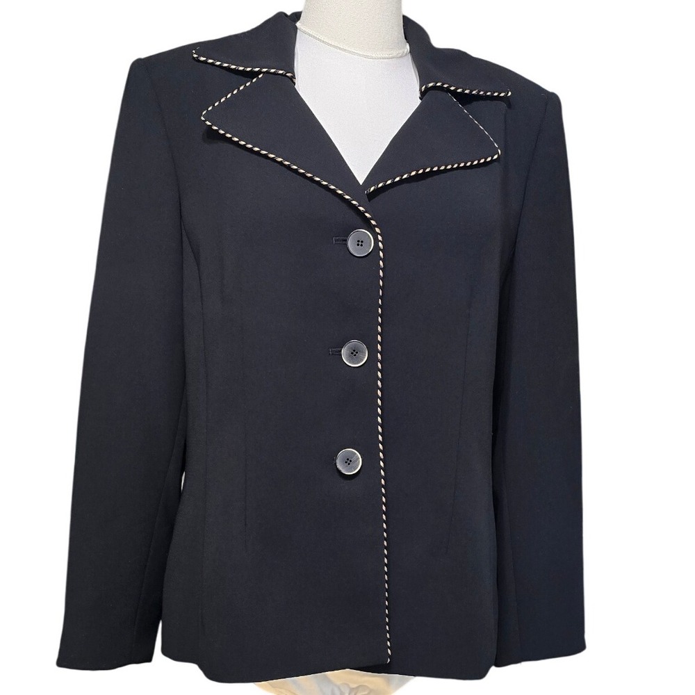 $200 LE SUIT ESSENTIALS Petite Black Jacket Blazer gold trim button lined‎ 16P